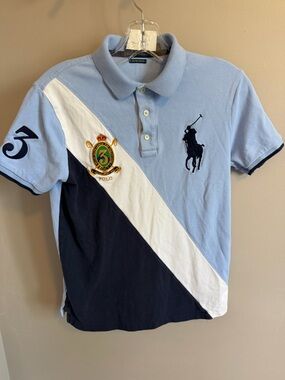 Polo Ralph Lauren Blue Colorblock Big Pony Crest Custom Slim Fit Polo Small